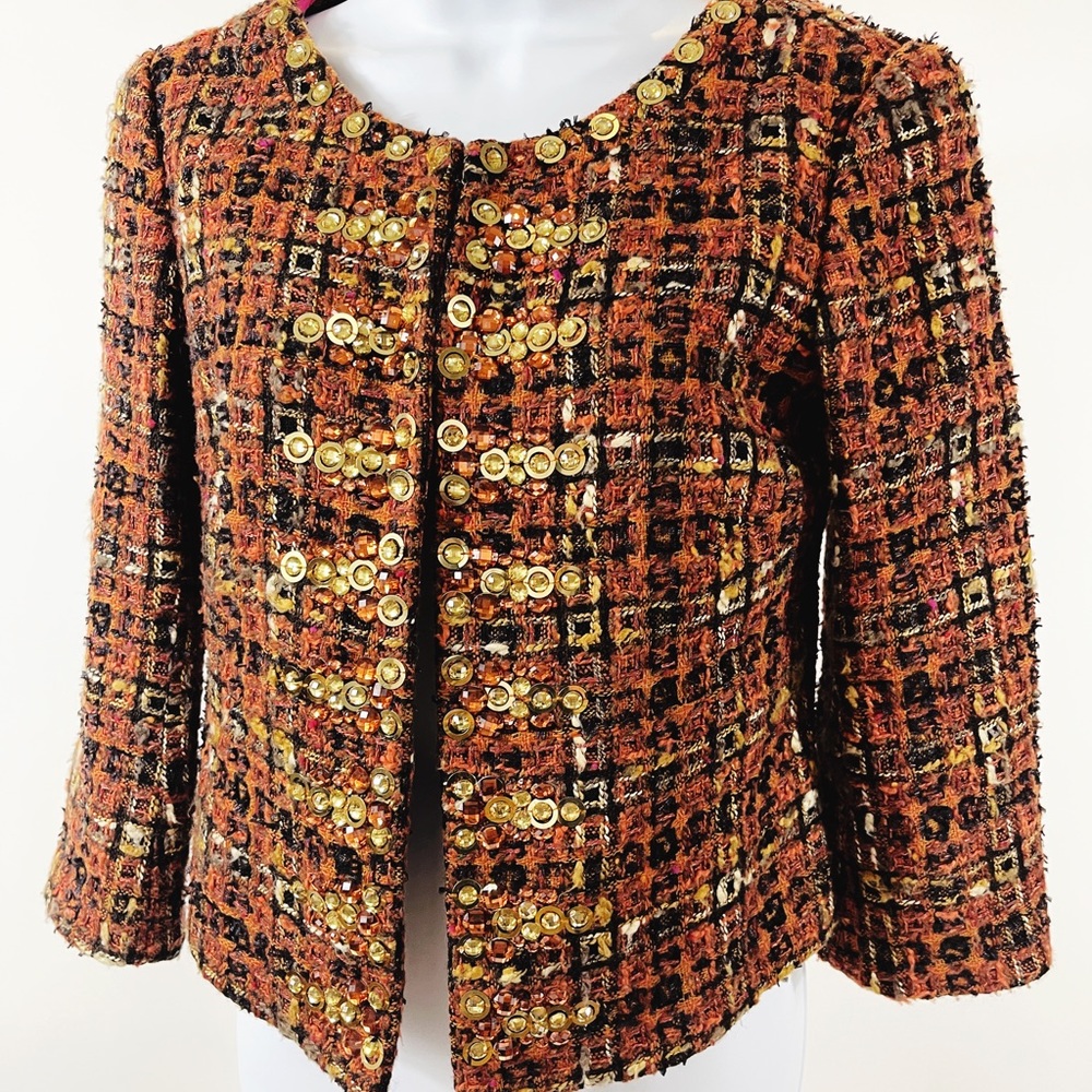 Boden limited edition cropped tweed and bead dress jacket